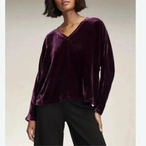 Eileen Fisher Velvet V-Neck Dolman Sleeve Top Sweet Plum size Large